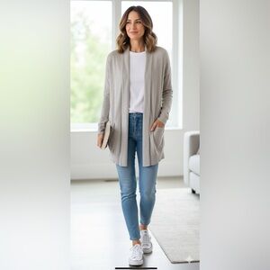 Wilfred Silk Blend Heather Gray Long Cardigan | Size Medium